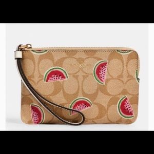 New Coach Corner Zip Wristlet w/ Watermelon Print